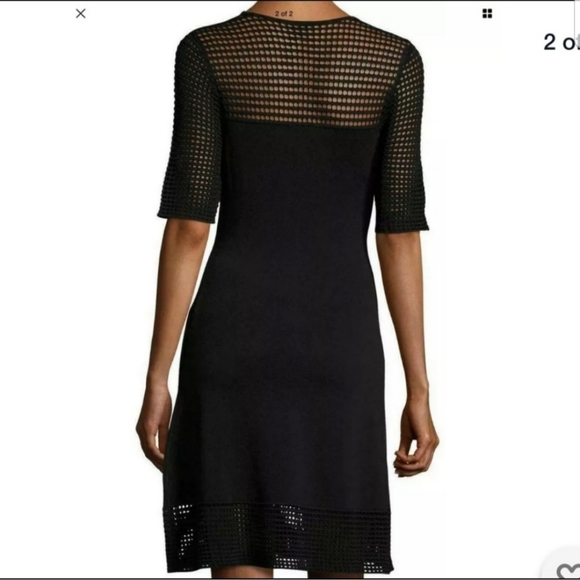 Nanette Lepore Knit Mesh Black Shortsleeve Above The Knee Dress Size Large - Picture 2 of 12